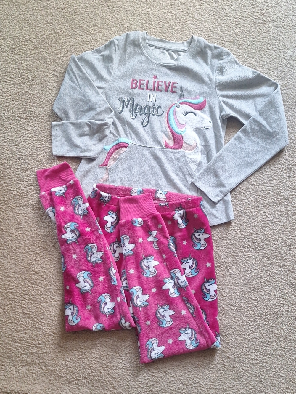 wonder nation Unicorn 'Believe in Magic' Pajama Set - Pink & Gray